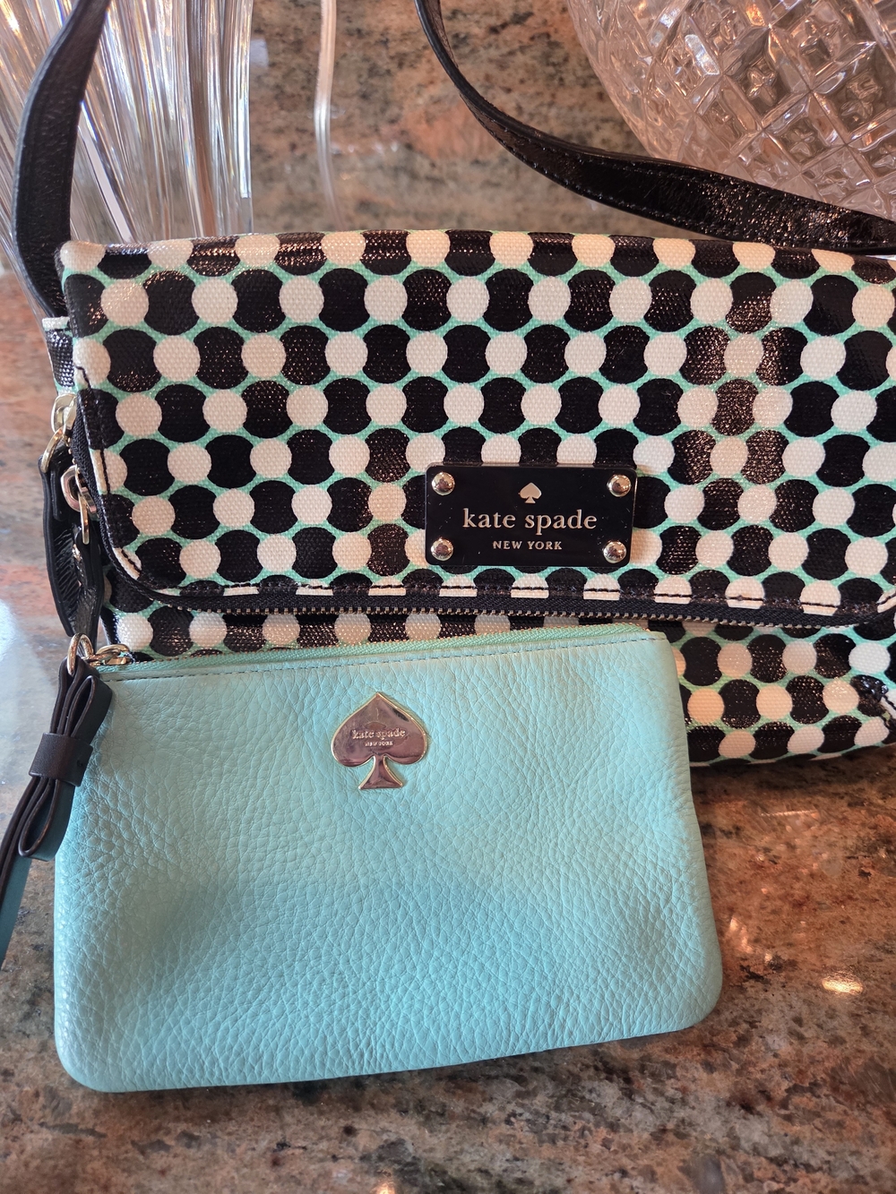 kate spade Black & Mint Dot Crossbody with Mint Leather Pouch